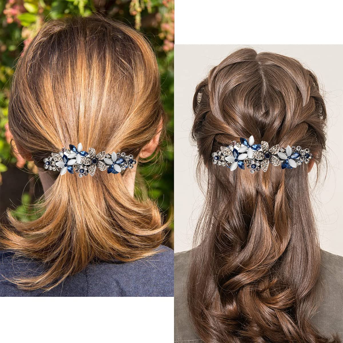 MAYCREATE Spring Hair Clip for Women with 8.6×2.9 cm Alloy Spring Design and Rhinestone Flowers | Elegant Gift Hair Accessory