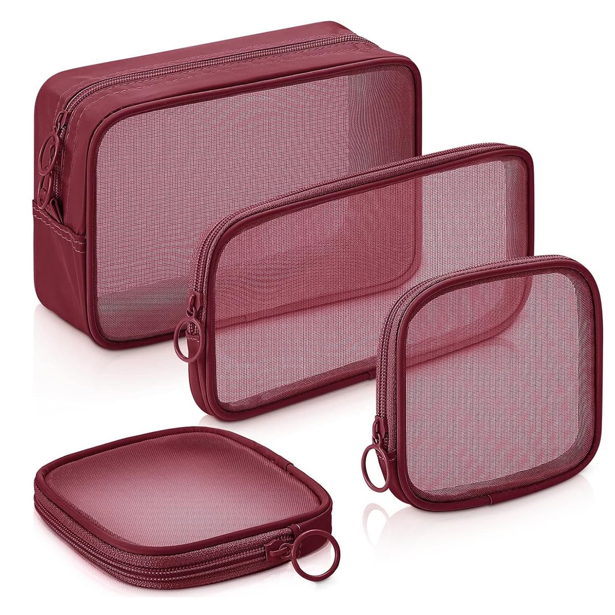 MAYCREATE Mesh Zipper Pouches for Makeup and Travel with Secure Closure | 4 Sizes Nylon Organizer Set