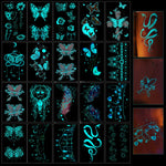 MAYCREATE Temporary Tattoos for Parties with Glow in the Dark Design | 20 Sheets Waterproof Stickers