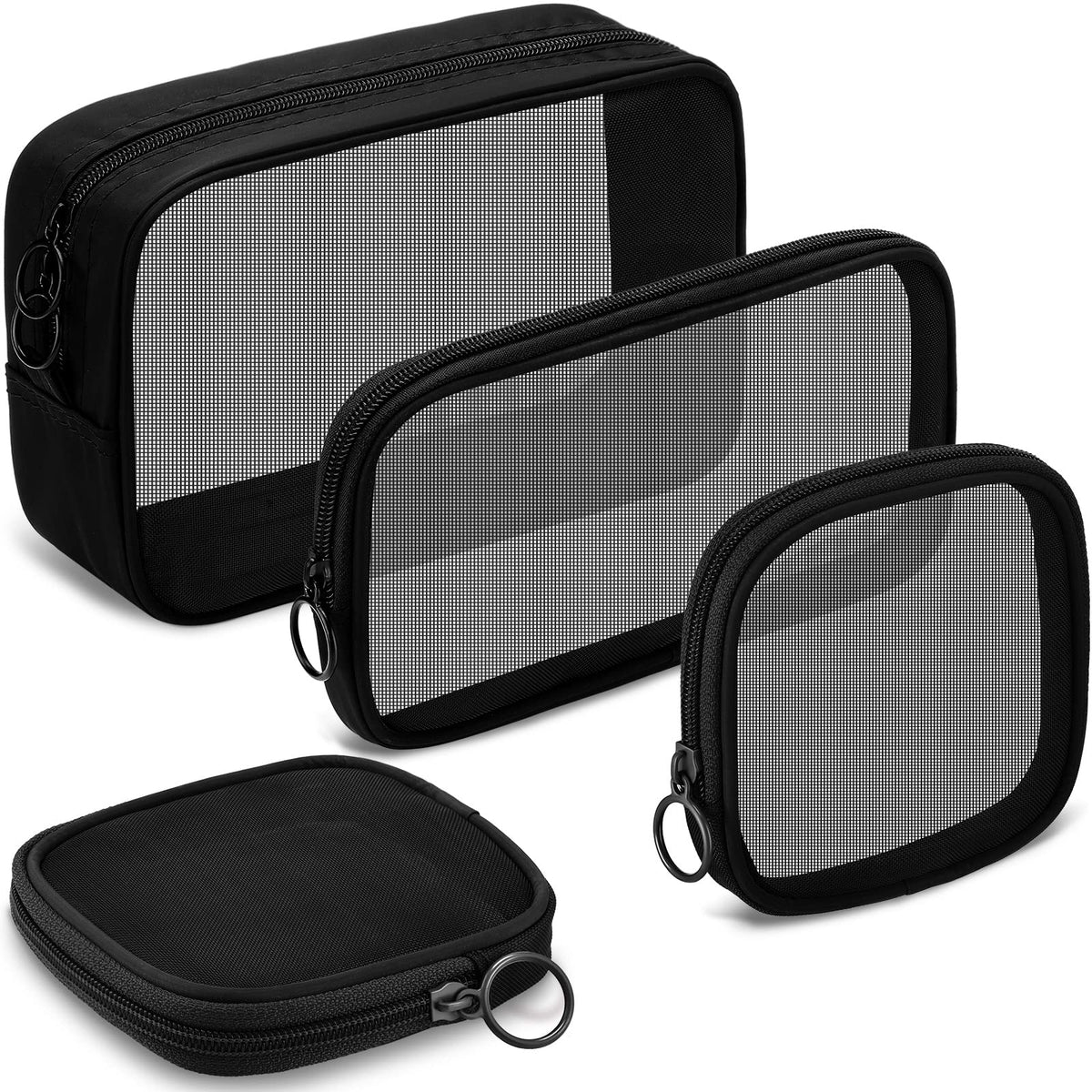 MAYCREATE® 4pcs Mesh Makeup Bag Mesh Cosmetic Bags Travel Toiletry Pouch with Zipper Mini Makeup Cosmetic Purse for Daily Accessory (Small, Large, Medium, Black)