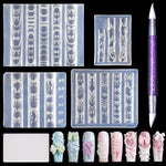 MAYCREATE® 3D Nail Art Silicone Mold Set with Carving Pen, Bowknot DIY Nail Extension Mold Kit, Sweet Kawaii Nail Design Tool for Acrylic Gel Resin, Embossed Nail Decoration Mold for Salon & Home Use