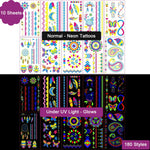 MAYCREATE Temporary Tattoo Stickers for Rave Festival with 10 Sheets 80+ UV Glow Designs | Waterproof Body Art