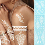 MAYCREATE White Hand Tattoo Stickers for Weddings and Festivals featuring 10 Sheets | Waterproof Temporary Henna for Women and Girls