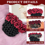 MAYCREATE Women Hair Clip for Work and Daily Use with Rose Flower Bun Net | Red Hair Accessory