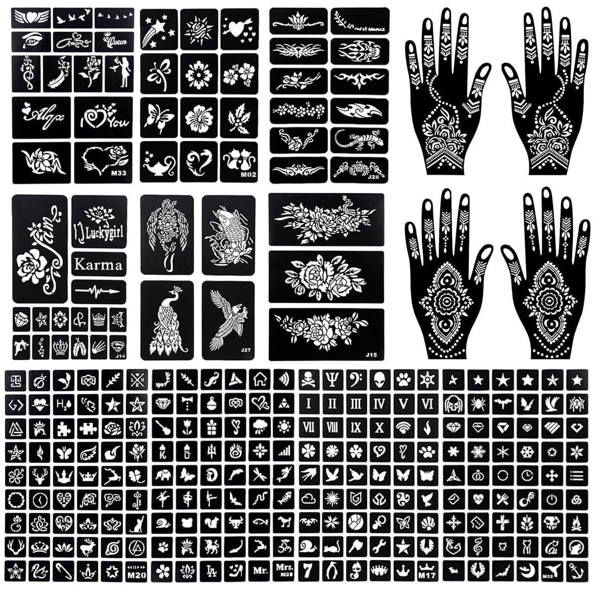 MAYCREATE Mehendi Stencil Stickers Kit for Hands and Body with 14 Sheets | Easy Peel Design