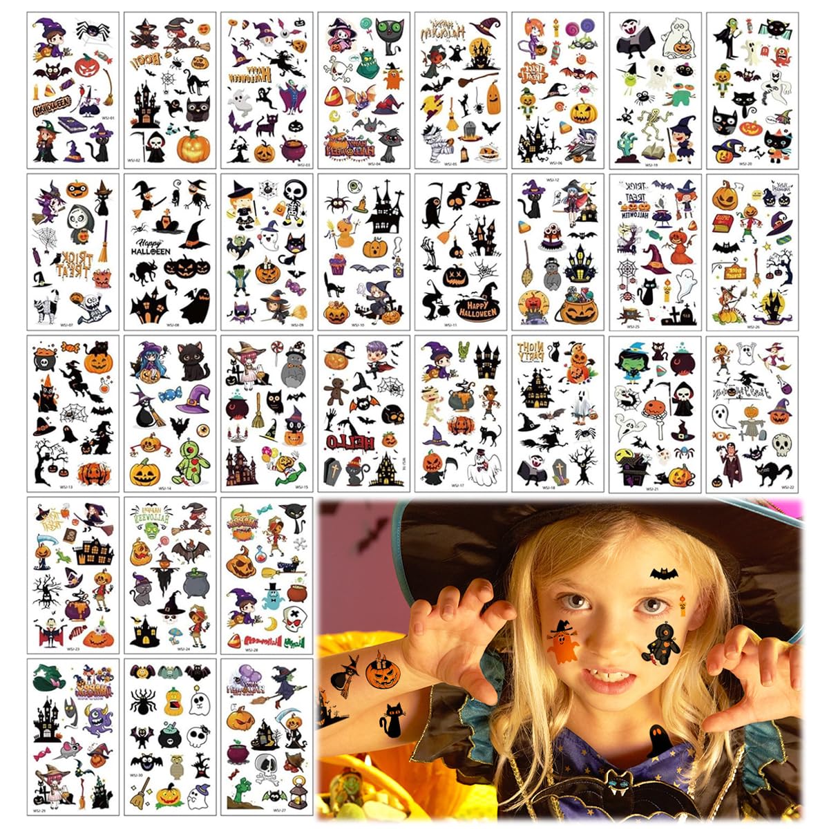MAYCREATE Halloween Temporary Tattoos for Kids with 30 Sheets Waterproof Design | Fun Party Favors