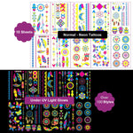 MAYCREATE UV Neon Face Tattoo Stickers for Halloween Rave Parties featuring 8 Sheets | Glow in the Dark Designs for Adults and Kids