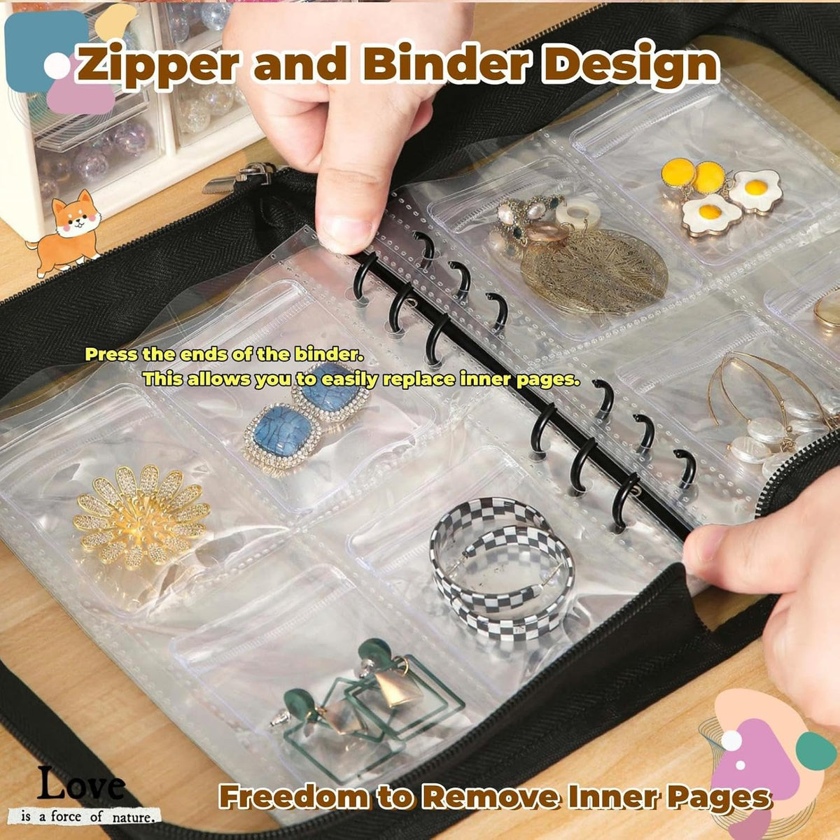 MAYCREATE Transparent Jewelry Storage Book with 60 Pockets for Rings Necklaces and Bracelets | Black 3PCS