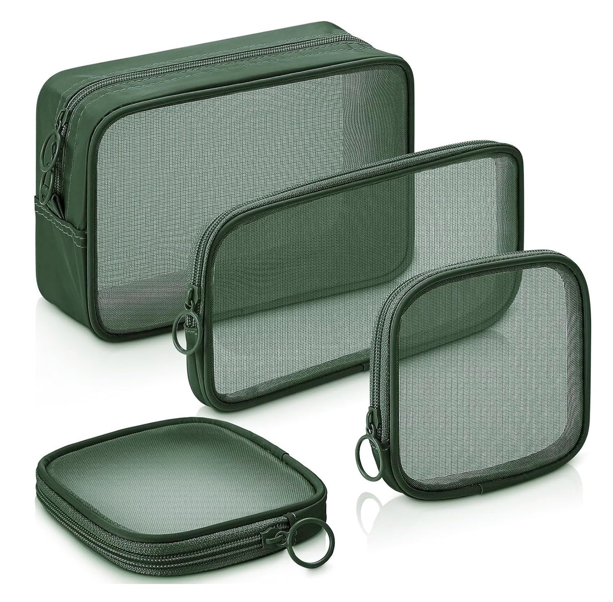 MAYCREATE Makeup Organizer Bag for Travel and Daily Use featuring 4 Sizes Mesh Pouches | Green Zipper Cosmetic Bags