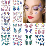 MAYCREATE® Butterfly Tattoo Sticker 12 Sheets Kit, Face Mehendi Temporary Tattoos for Women Girls, Aesthetic Glitter Fake Tattoo Stickers for Face Arm Body, Freckle Tattoo Art for Rave Party