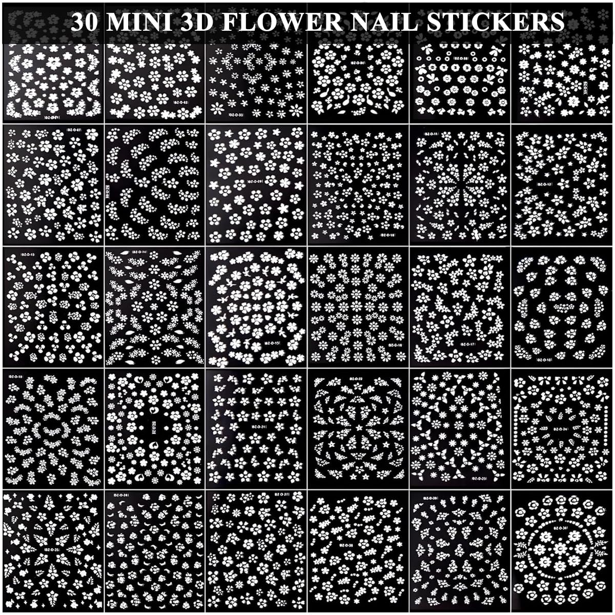 MAYCREATE Nail Art Stickers for Manicure Decoration featuring 30 Sheets 3D Self Adhesive White Flowers | Ideal for Women and Girls