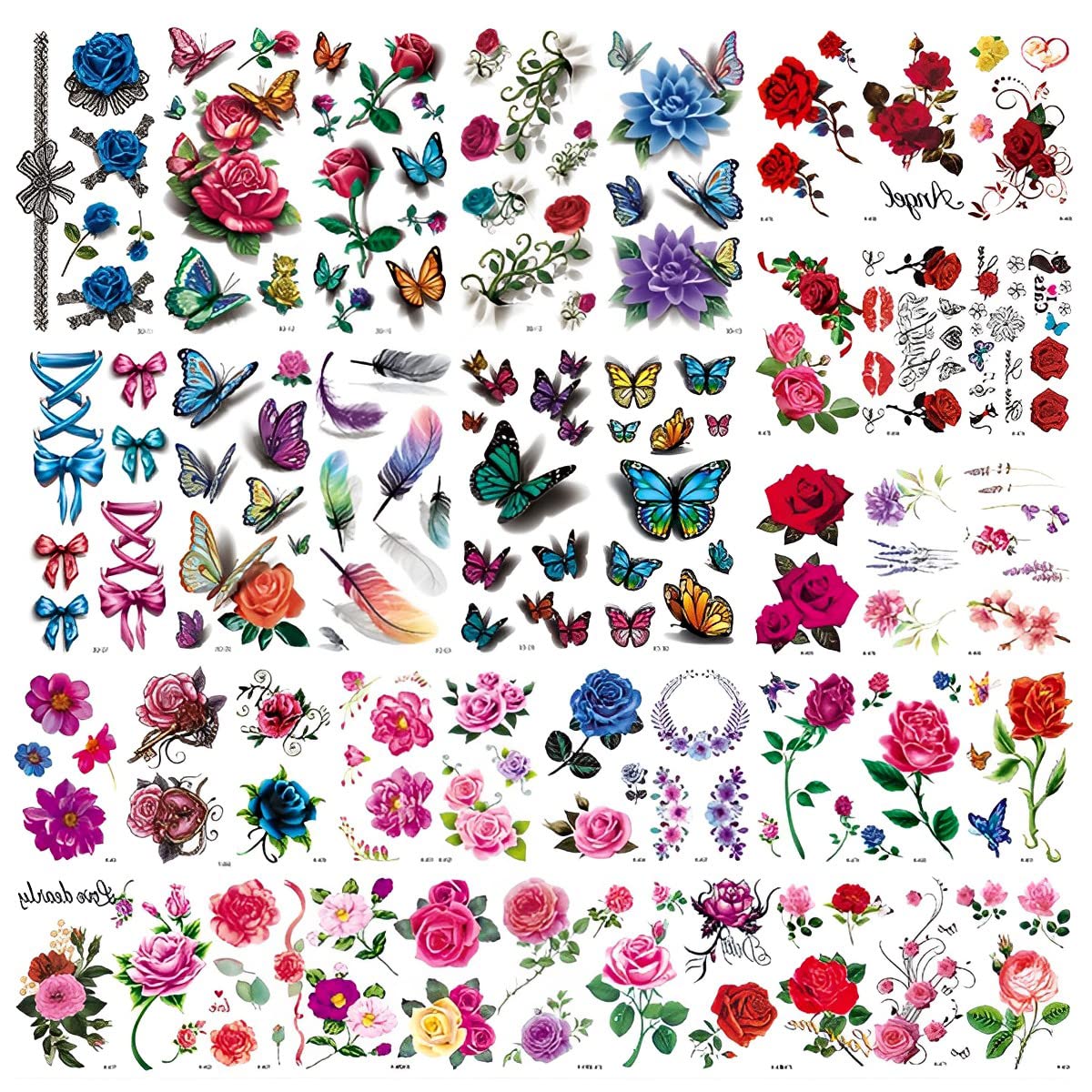 MAYCREATE Temporary Tattoos for Women with 40 Sheets 120 Designs Waterproof & DIY Use | Flowers Roses and Butterflies