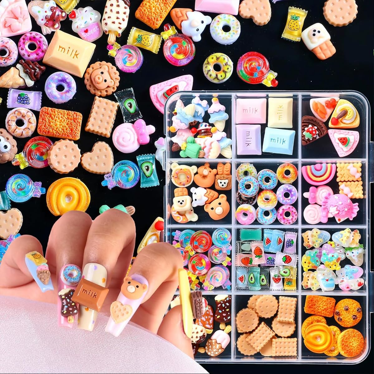 MAYCREATE 3D Candy Nail Charms for DIY Nail Art with 12 Styles and Lightweight Resin | Cute Kawaii Designs