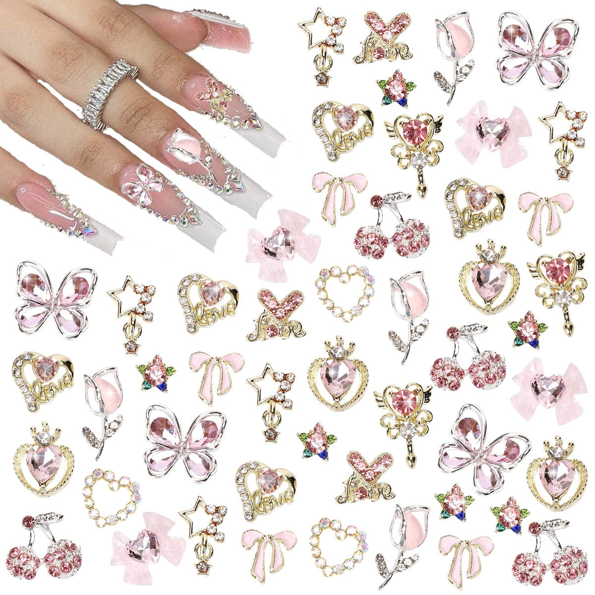 MAYCREATE® 24PCS Nail Charms Y2k Alloy Nail Art Rhinestone Charms