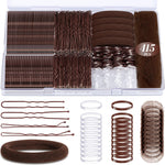 MAYCREATE® 415Pcs Brown Hair Accessories Set with Box, Includes Bobby Pins, Hair Bands, Clips & Sheer Brown Mesh Net, Fashion Hair Styling Accessories Tools for Women and Girls