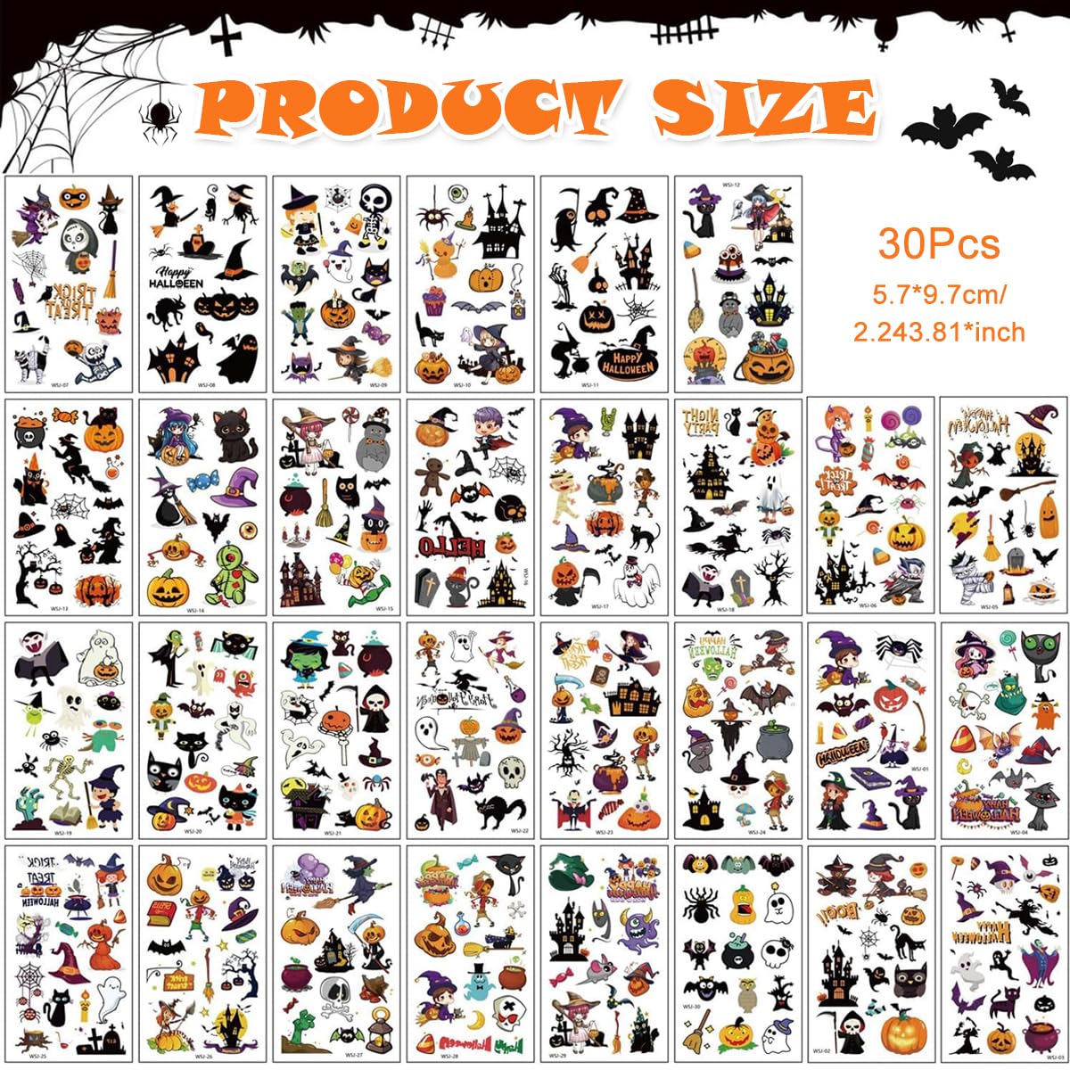 MAYCREATE Halloween Temporary Tattoos for Kids with 30 Sheets Waterproof Design | Fun Party Favors