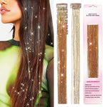 MAYCREATE® 6pcs Hair Tinsel Extensions, Brown Glitter Tinsel Strands, 20.5 inch Clip-on Shiny Tinsel Hair Extension, Heat Resistant Fairy Hair Glitter Kit for Women Girls Halloween Cosplay Party