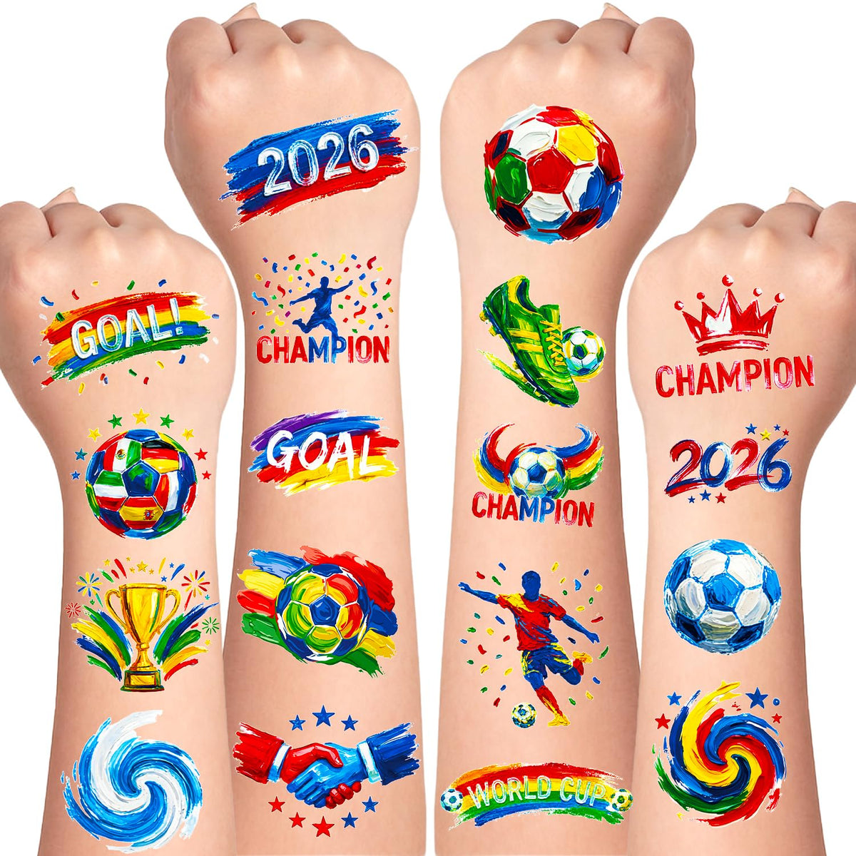MAYCREATE® 10 Sheets Soccer Temporary Tattoo Stickers, World Cup 2026 Theme Face & Body Tattoos Stickers, Waterproof Sports Party Tattoos for Match Day, Parties & Events