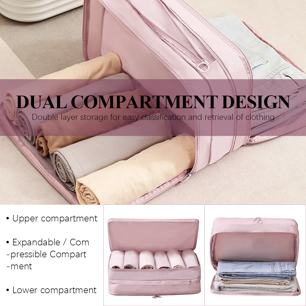 MAYCREATE Travel Organizer Bag with Handle Double Layer Expandable Zipper Pouch Waterproof Underwear Travel Bag Carry Bag for Jeans, Shirts, Pants, Underwear, 33x22x18cm