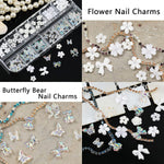 MAYCREATE 3D Nail Charms Crystal Nail Gems for Nail Art, Crystal Bow Nail Art Gems Flat Nail Jewels Decorations Aurora Flowers Chains Nail Stuff for Nail Art Decoration Design DIY Crafting