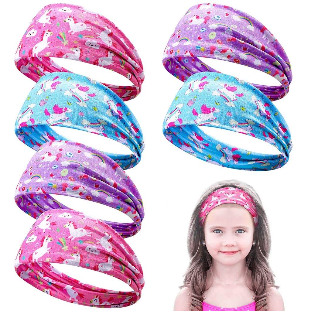 MAYCREATE® 6Pcs Unicorn Sweat Headbands for Girls Fashion Cartoon Sport Bands