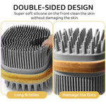 MAYCREATE Bath Brush 12.8 Inches Double Sided Silicone Body Massager Brush Back Scrubber Brush Wooden Handle Body Exfoliation Bathing Brush