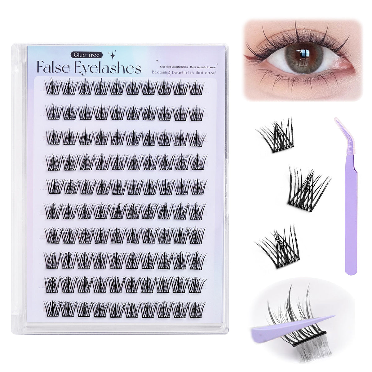 MAYCREATE® 120Pcs Self Adhesive Eyelashes, Self Adhesive Eyelash Clusters, Lash Clusters Press On Lashes Self Stick Cluster Lashes Pre Glued Eyelash Clusters with Tweezer No Glue Needed, 11-13mm