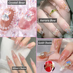 MAYCREATE 3D Nail Charms Crystal Nail Gems for Nail Art, Crystal Bow Nail Art Gems Flat Nail Jewels Decorations Aurora Flowers Chains Nail Stuff for Nail Art Decoration Design DIY Crafting