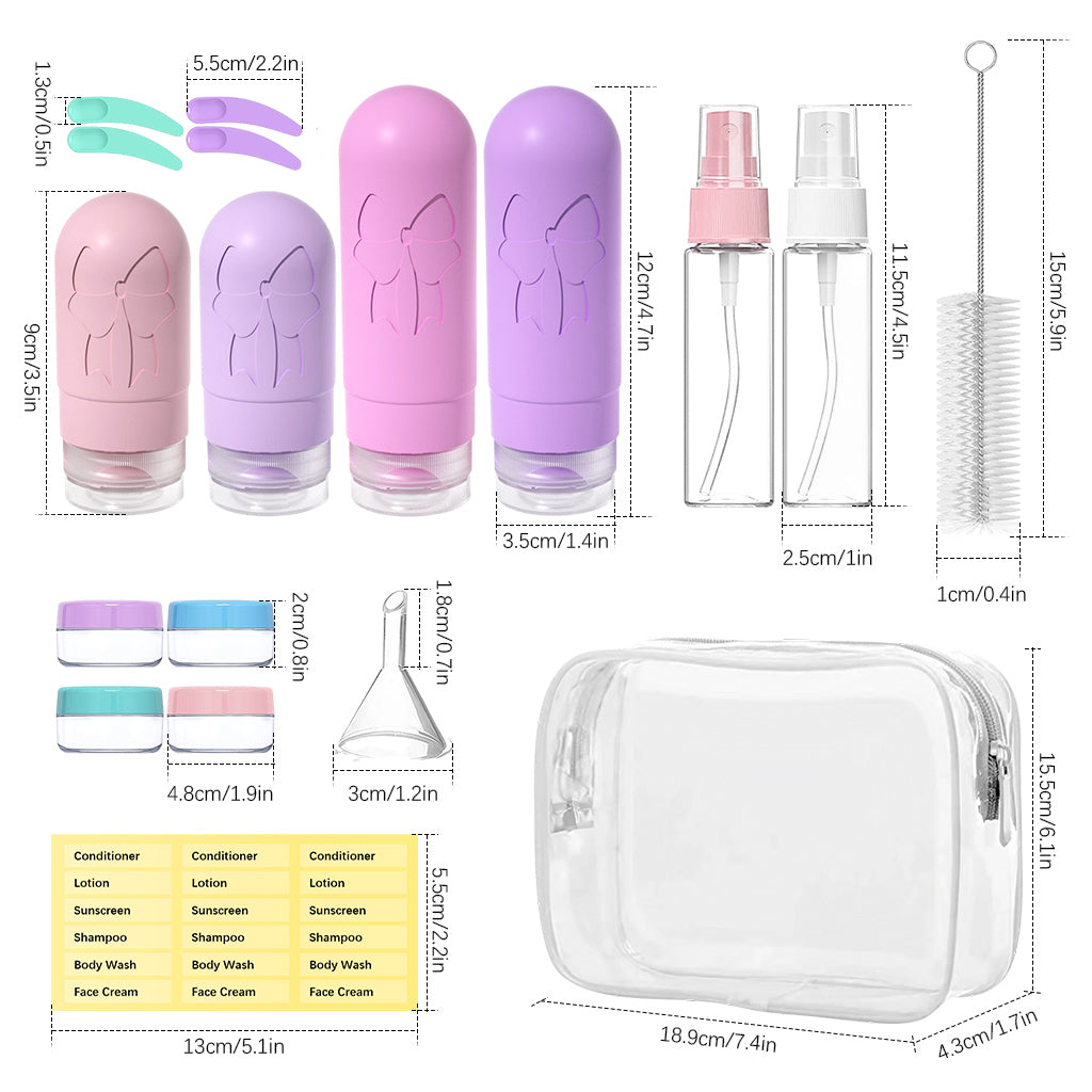 MAYCREATE® 16Pcs Travel Bottle Kit for Toiletries, 60/90ml Silicone Travel Bottles Set, Leak proof Travel Toiletry Bottles Kit, Cream Jars Spray Bottle Toiletries Bottle for Shampoo Lotion Dispenser