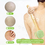 MAYCREATE Bath Brush 12.8 Inches Double Sided Silicone Body Massager Brush Back Scrubber Brush Wooden Handle Body Exfoliation Bathing Brush, Green