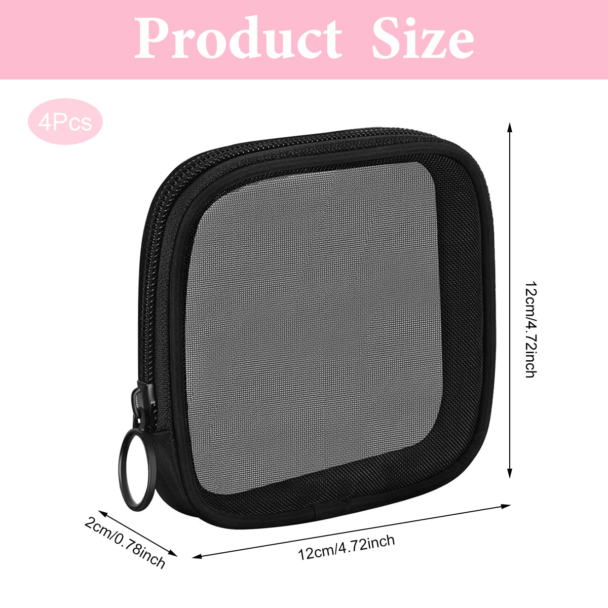 MAYCREATE 4Pcs Small Pouches, MAYCREATE Pouch Purse, Mesh Makeup Women Pouches, 4.7'' Square Lipstick Pouches Small for Women, Zipper Cosmetic Cash Pouch Accessories Organizer Bag (Black)
