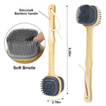 MAYCREATE Bath Brush 12.8 Inches Double Sided Silicone Body Massager Brush Back Scrubber Brush Wooden Handle Body Exfoliation Bathing Brush