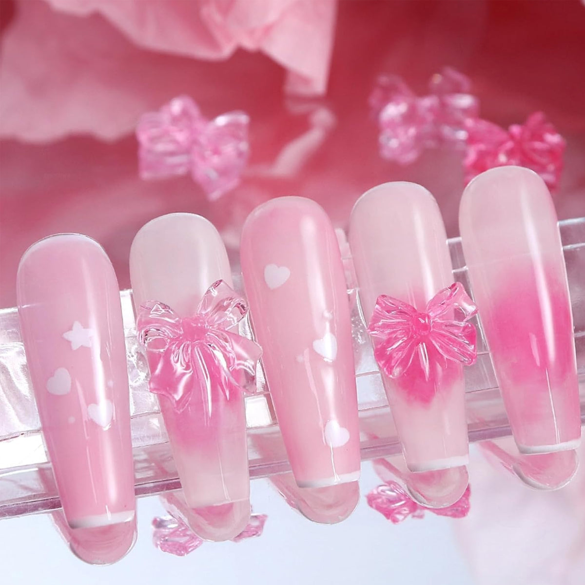 MAYCREATE 50pcs Pink Bow Nail Decals 2 Styles Flat Back Resin Bow Charms for Nail Decals Nail Art Supplies Cute Dainty Decorative Decals for DIY Nail Extension