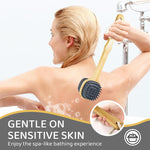 MAYCREATE Bath Brush 12.8 Inches Double Sided Silicone Body Massager Brush Back Scrubber Brush Wooden Handle Body Exfoliation Bathing Brush